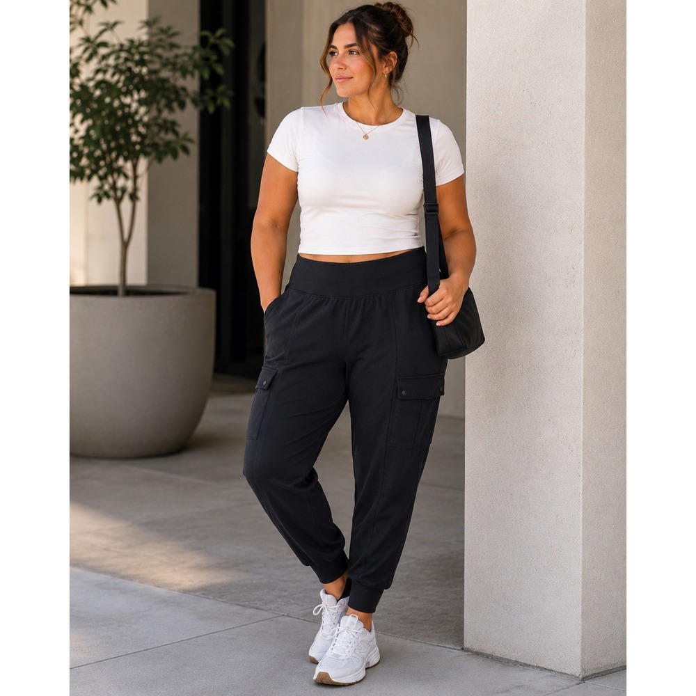 NWT Athleta Venice Cargo Jogger Black Stretch Travel Active Pants Fitness Sz XL